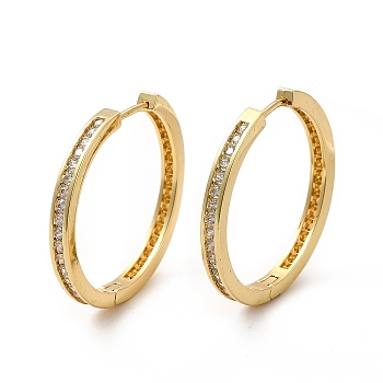 Clear Cubic Zirconia Hoop Earrings, Rack Plating Brass Jewelry  for Women, Lead Free & Cadmium Free, Real 18K Gold Plated, 30x3mm, Pin: 1mm
