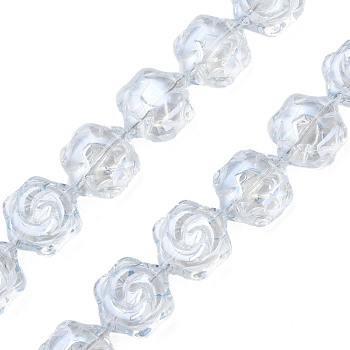 Electroplate Glass Beads Strands, Pearl Luster Plated, Flower, Clear, 16x14.5x7.5mm, Hole: 1mm, about 40Pcs/strand, 24.80 inch(63cm)