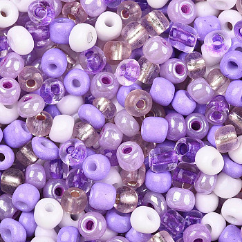 Opaque & Transparent Inside Colours Glass Seed Beads, Round Hole, Round, Mixed Color, Medium Purple, 4mm, Hole: 1.4~1.5mm