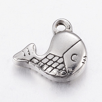 304 Stainless Steel Pendants, Fish, Stainless Steel Color, 12.5x15x4.5mm, Hole: 2mm