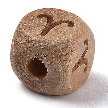 Natural Wood Constellation Beads, Cube, Aries, 12x12x12mm, Hole: 4mm