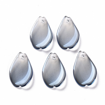 Transparent Spray Painted Glass Pendants, Pearlized, Petaline, Slate Gray, 16x9.5x2mm, Hole: 1mm