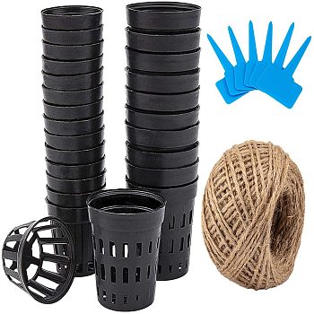 DIY Kit, with Plastic Planting Basket, Plastic Plant Labels and Jute Twine, Black, 9.75x5x0.1cm