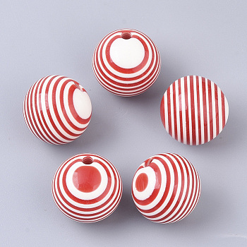 Resin Pendants, Opaque, Round, Striped Pattern, Red, 20.5x21x20mm, Hole: 3mm