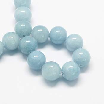 Natural Dyed Yellow Jade Gemstone Bead Strands, Round, Light Blue, 6mm, Hole: 1mm, about 66pcs/strand, 15.7 inch
