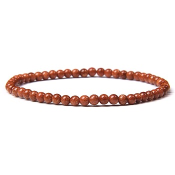 Synthetic Goldstone Beads Stretch Bracelets, Round, 4mm