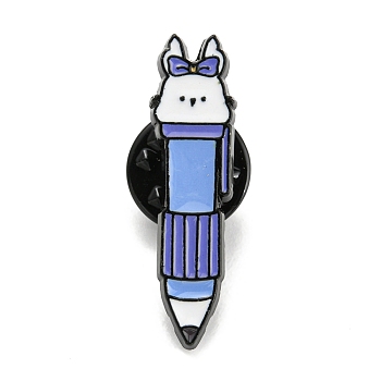 Cartoon Rabbit Enamel Pins, Black Alloy Badge for Women, Pen, 29x8x2mm