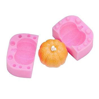 Pumpkin Fondant Molds, Food Grade Silicone Molds, For DIY Cake Decoration, Candle, Chocolate, Candy, UV Resin & Epoxy Resin Craft Making, Hot Pink, 45x65x57mm, Single Molds: 45x65x28~33.5mm, Inner Diameter: 40x50mm