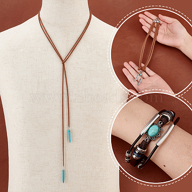 Elite Imitation Leather Oval & Teardrop Finger Rings & Multi-strand Bracelet & Dangle Earrings & Lariat Necklace with Synthetic Turquoise(SJEW-PH0001-12)-3
