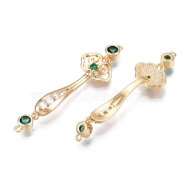 Brass Micro Pave Clear & Green Cubic Zirconia Connector Charms(KK-N232-227)-3