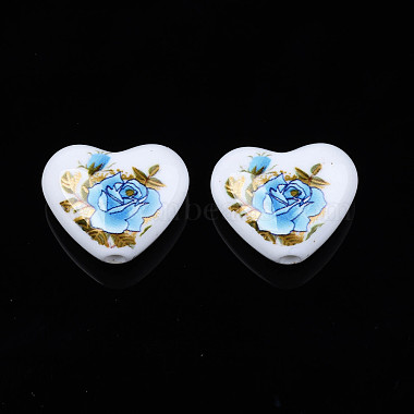 Flower Printed Opaque Acrylic Heart Beads(SACR-S305-28-F02)-2