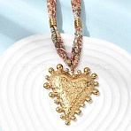 304 Stainless Steel Heart Pendant Printed Silk Ribbon Necklaces for Women, Colorful, Golden, 16.14 inch(41cm)(NJEW-A063-11G)