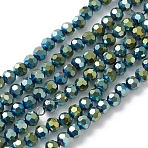 Electroplate Glass Beads Strands, Faceted, Round, Green, 4x4mm, Hole: 0.9mm, about 85~89pcs/strand, 31~32cm(EGLA-K015-10C)
