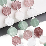 Natural Strawberry Quartz & Rainbow Moonstone & Green Aventurine Beads Strands, Hexagon, Faceted, 8~8.5x9~9.5x4~5mm, Hole: 0.8~0.9mm, about 18pcs/strand, 7.28~7.48''(18.5~19cm)(G-T144-17A-02)