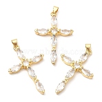 Rack Plating Brass Micro Pave Cubic Zirconia Pendants, Long-Lasting Plated, Lead Free & Cadmium Free, Cross, Real 18K Gold Plated, 38x24.5x4.5mm, Hole: 4x3.5mm(X-KK-A185-36G)