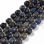 Natural Blue Aventurine Beads Strands, with Seed Beads, Faceted Bicone Barrel Drum, 9.5x8.5mm, Hole: 1.2mm, about 31pcs/strand, 14.17 inch(36cm)(G-G990-F02)