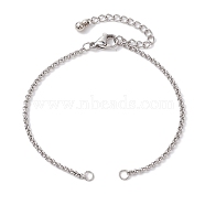 304 Stainless Steel Slider Bracelet Makings, with Rolo Chains and Brass Slider Beads, Stainless Steel Color, 6-7/8 inch(17.4cm)(AJEW-JB01279-01)