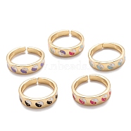 Brass Enamel Cuff Rings, Open Rings, Long-Lasting Plated, YinYang, Golden, Mixed Color, US Size 6 3/4(17.1mm)(RJEW-I077-13G)