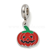 304 Stainless Steel Red Enamel European Dangle Charms, Halloween Pumpkin Large Hole Pendants, Stainless Steel Color, 26mm, Hole: 4.5mm, pumpkin: 15.5x13x1.5mm(STAS-U005-38P)