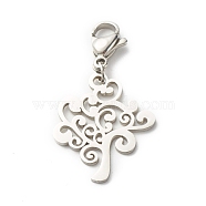 Tree 304 Stainless Steel Pendant Decorations, with 304 Stainless Steel Lobster Claw Clasps & Open Jump Rings, Stainless Steel Color, 30mm(HJEW-JM00573-02)