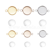 DIY Link Making, with 304 Stainless Steel Cabochon Connector Settings and Transparent Glass Cabochons, Flat Round, Golden & Rose Gold & Stainless Steel Color, 17.5x12x2mm, 19.5x14x2mm, Hole: 2mm, 36pcs/box(DIY-UN0001-34)