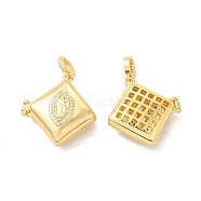 Eco-Friendly Rack Plating Brass Micro Pave Clear Cubic Zirconia Locket Pendants, Long-Lasting Plated, Lead Free & Cadmium Free, Rhombus with Saint, Real 18K Gold Plated, 27x26x10mm, Hole: 2mm, Inner Diameter: 18x18mm(KK-F850-01G)