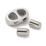 304 Stainless Steel Slider Stopper Beads and Cord End Caps, with Rubber Inside, Stainless Steel Color, 12x8x3mm, Rubber Hole: 3mm(STAS-P224-03P)