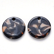 Cellulose Acetate(Resin) Pendants, Flat Round, Black, 15.5x2.5mm, Hole: 1.5mm(KY-S161-018B-13)