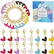 24Pcs 8 Colors Heart Alloy Enamel Pendant Locking Stitch Markers, Crochet Lobster Clasp Charms, Mixed Color, 2.8cm, 3pcs/color(HJEW-SC00035)