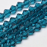 Imitate Austrian Crystal Bicone Glass Beads Strands, Grade AA, Faceted, Steel Blue, 4x4mm, Hole: 1mm, about 93~95pcs/strand, 14 inch(X-GLAA-F029-4x4mm-01)