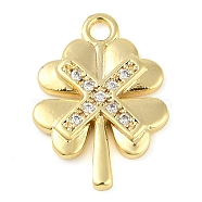 Cross Theme Real 18K Gold Plated Brass Micro Pave Clear Cubic Zirconia Pendants, Clover, 16x11.5x2mm, Hole: 1.6mm(KK-L219-06G-01)