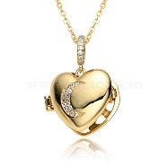 Brass Micro Pave Cubic Zirconia Locket Necklace, Picture Photo Necklace for Mother's Day, Moon, 16.14~19.69 inch(41~50cm), Pendant: 20x23mm(PW-WG66231-01)