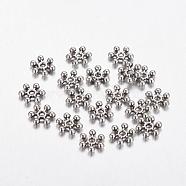 Zinc Alloy Beads Spacers, with One Hole, Snowflake, Cadmium Free & Nickel Free & Lead Free, Antique Silver, 8.5x2.5mm, Hole: 1.5mm(PALLOY-Q062-AS-NF)