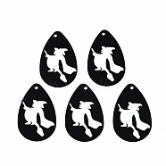 Spray Painted Iron Pendants, Rubberized Style, 3D Printed,  Halloween Witch Print Pattern, Teardrop, White, 27.5x18x0.5mm, Hole: 1.2mm(IFIN-T016-63A)
