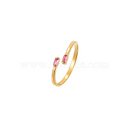 Golden Stainless Steel Cuff Ring, with Glass, Rectangle, Deep Pink, Inner Diameter: 20mm(MM8912-4)