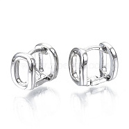 Brass Hoop Earrings, Rectangle, Real Platinum Plated, 10x10x7mm, Pin: 1x1mm(EJEW-S201-245P)