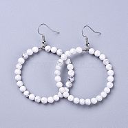 Natural Howlite Dangle Earrings, with Stainless Steel Hook, Ring, 60~61x44mm, Pin: 0.6mm(X-EJEW-K077-A17)