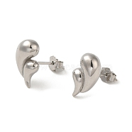 925 Sterling Silver Stud Earrings for Women, Teardrop, Platinum, 12x8.5mm(EJEW-E307-12P)