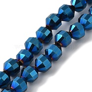 Electroplated Synthetic Non-magnetic Hematite Beads Strands, Faceted Bicone Barrel Drum, Blue Plated, 7~8mm, Hole: 1.4mm, about 53pcs/strand, 15.55''(39.5cm)(G-I364-L01-05)