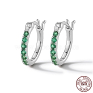 Rhodium Plated 925 Sterling Silver Hoop Earring for Women, Platinum, Green, 12mm(VR9878-7)