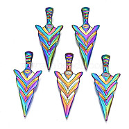Rainbow Color Alloy Pendants, Cadmium Free & Nickel Free & Lead Free, Sword Shapes, 47x20x9.5mm, Hole: 6mm(PALLOY-N156-195-NR)