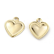 Brass Charms, Long-Lasting Plated, Heart, Real 24K Gold Plated, 9.5x8x0.7mm, Hole: 1mm(KK-Z007-02G)