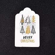 Paper Gift Tags, Hange Tags, For Arts and Crafts, For Christmas, with Word Merry Christmas & Christmas Tree Pattern, White, 50x30x0.3mm, Hole: 5mm(CDIS-L003-E04-A)