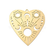 Pierced Brass Pendants, Heart with Sun & Moon Pattern, Golden, 46x44x1mm, Hole: 2.2mm(KK-G441-13G)