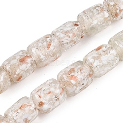 Handmade Nepalese Lampwork Beads, Column, Floral White, 14.5~16.5x11~14mm, Hole: 3~4.5mm, about 43pcs/strand, 25.98 inch(66cm)(LAMP-N024-15)