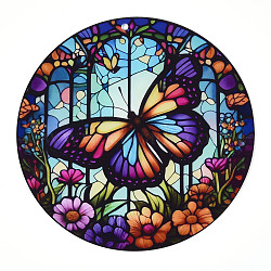 Stained Acrylic Window Planel with Chain, for Window Suncatcher Home Hanging Ornaments, Butterfly, 200x200mm(STGL-PW0001-04B)