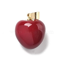 Brass Enamel Pendants, Lead Free & Cadmium Free, Long-Lasting Plated, Apple Charm, Rack Plating, Real 18K Gold Plated, Dark Red, 17x14.5x11.5mm, Hole: 5x3.5mm(KK-L288-49A)