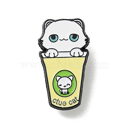 Cartoon Cat Shape Theme Black Alloy Brooches, Enamel Pins, Cup, 33x18mm(JEWB-A025-02E)