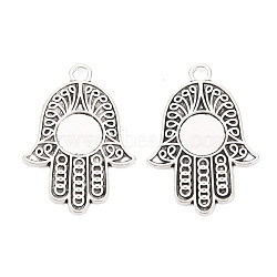 Tibetan Style Alloy Pendant Cabochon Settings, Cadmium Free & Lead Free, Hamsa Hand/Hand of Miriam, Antique Silver, Tray: 10mm, 36x25x1mm, Hole: 3mm(PALLOY-N160-52AS)