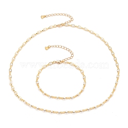 Brass Handmade Beaded Chains Jewelry Sets, Necklaces & Bracelets, with Glass Pearl Beads and Lobster Claw Clasps, Golden, 8-1/8 inch(20.5cm), 18-1/8 inch(46cm)(SJEW-JS01144)